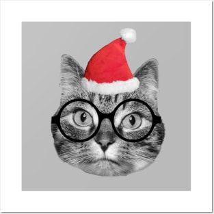 Cute fluffy tabby cat celebrating Christmas Eve Posters and Art